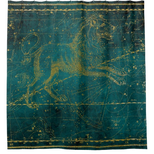 Vintage Illustrated Green & Gold Lion Star Map (Front)