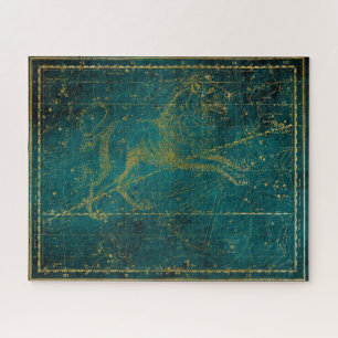 Vintage Illustrated Green & Gold Lion Star Map Jigsaw Puzzle