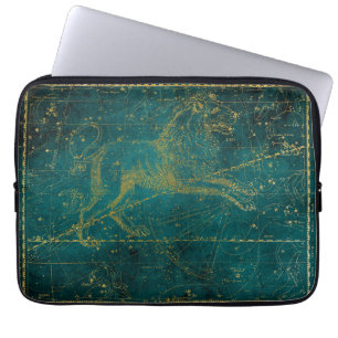 Vintage Illustrated Green & Gold Lion Star Map Laptop Sleeve