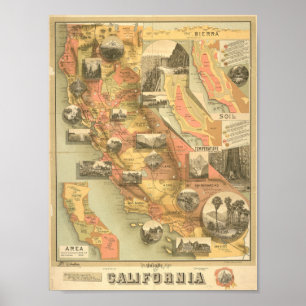 Vintage Illustrated Map of California Poster