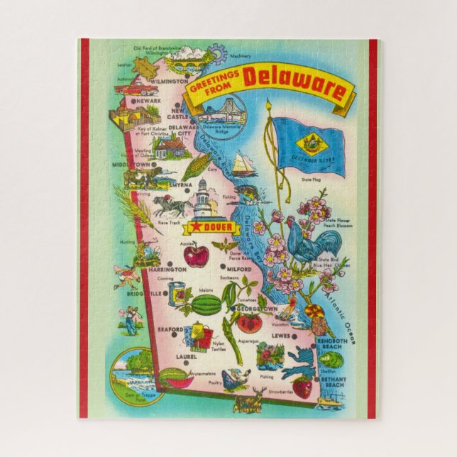 Vintage Illustrated Map of Delaware Jigsaw Puzzle (Vertical)