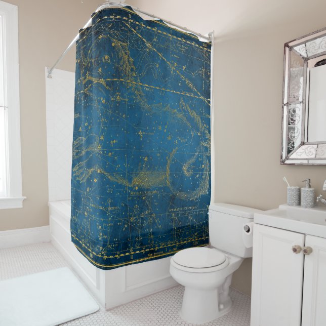 Vintage Illustrated Mid Blue & Gold Star Map (In Situ)