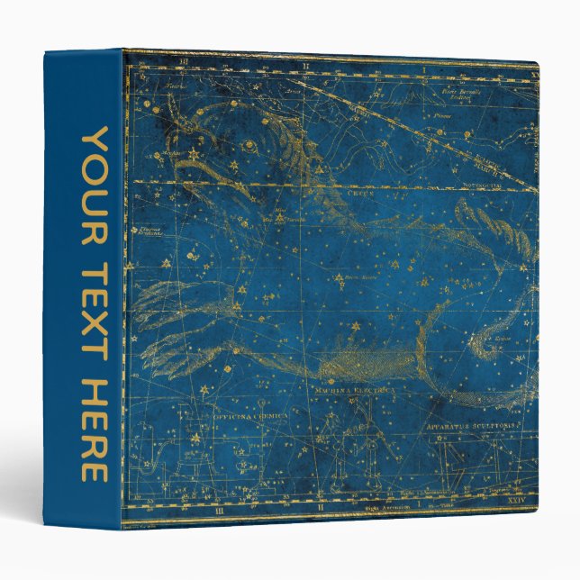 Vintage Illustrated Mid Blue & Gold Star Map Binder (Front/Spine)