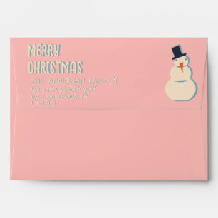 Vintage Illustrated Pink Merry Christmas Snowman Envelope
