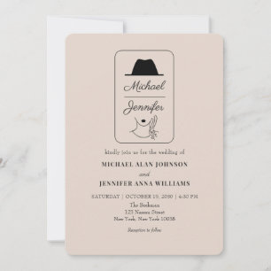 Vintage Illustrated QR Code Wedding Invitation