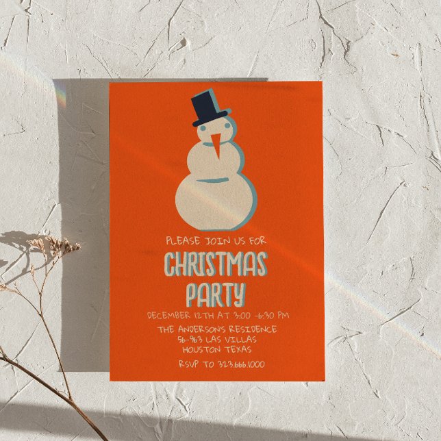 Vintage Illustrated Red Christmas Snowman Party  Invitation (Creator Uploaded)