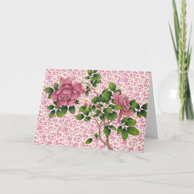 Vintage Illustrated Roses Rose Flower Art Note Card (Front)