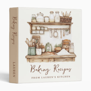 Vintage Illustrated Watercolor Baking Recipes Binder