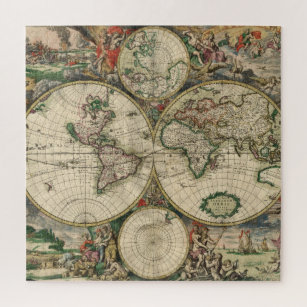 Vintage Illustrated World Map Jigsaw Puzzle
