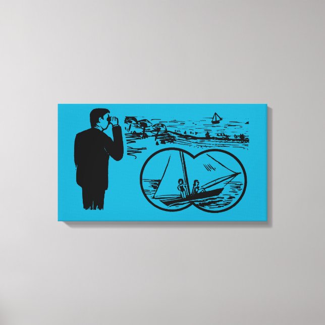 VINTAGE Illustration Binoculars Sailboat Canvas Print (Front)