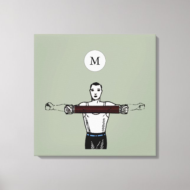 VINTAGE Illustration Body building Monogram Canvas Print (Front)