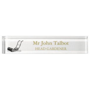 VINTAGE ILLUSTRATION British Lawn Mower Desk Name Nameplate