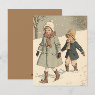 Vintage illustration children Christmas card 