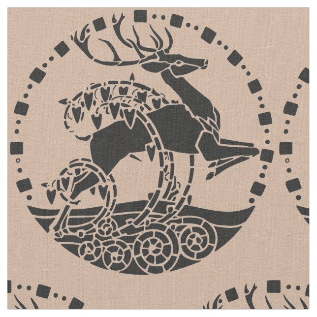 Vintage Illustration Christmas Reindeer Fabric (Close Up)