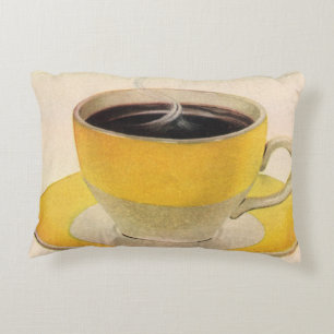 Vintage Illustration Coffee in a Yellow Cup Accent Pillow