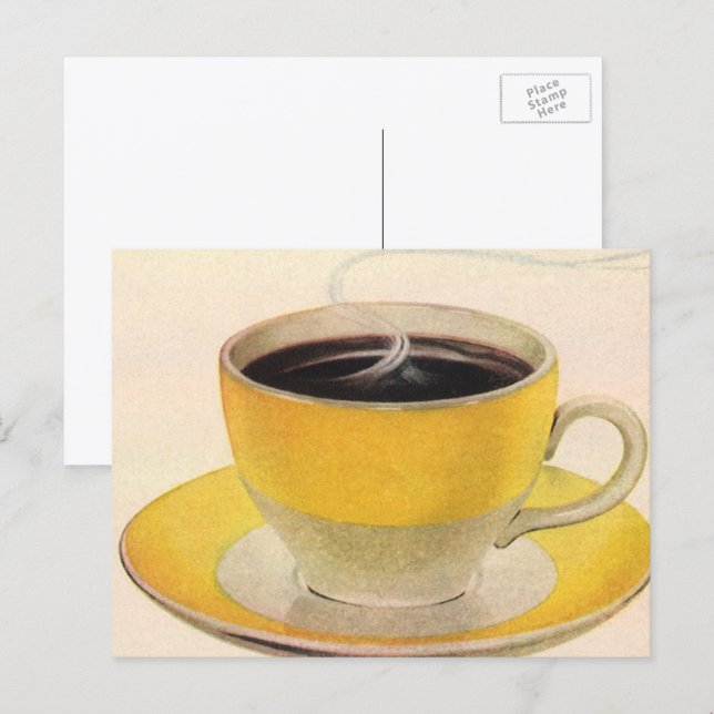 Vintage Illustration Coffee in a Yellow Cup Postcard (Front/Back)