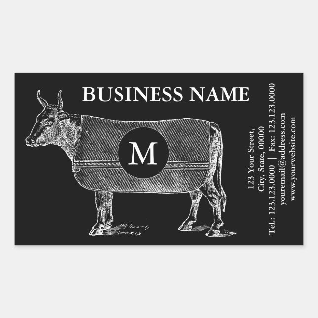 Vintage Illustration Cow Blanket Monogram Black S Sticker (Front)