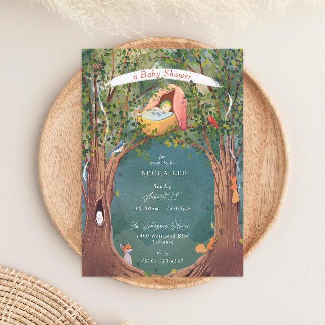 Vintage Illustration Cradle Tree Tops Baby Shower Invitation (Creator Uploaded)