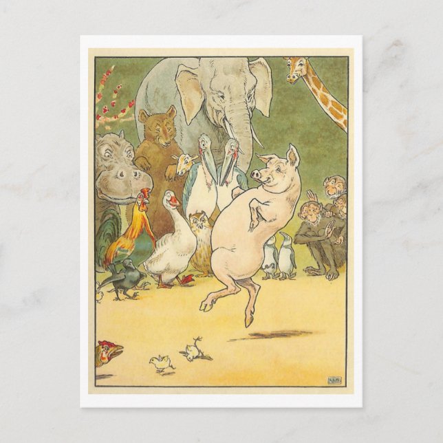 Vintage Illustration Dancing Pig / Animals  Postcard (Front)