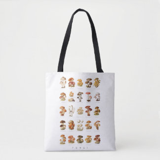 Vintage illustration edible non-edible mushrooms tote bag