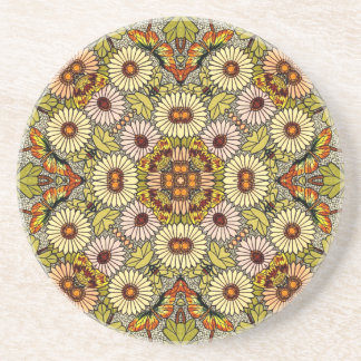 Vintage Illustration Flowers Butterflies Pattern Coaster