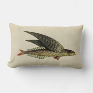 Vintage Illustration Flying Fish Lumbar Pillow