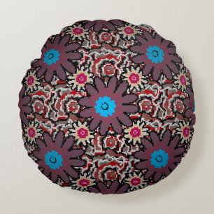 Vintage illustration. Folkloric ethnic purple, red Round Pillow