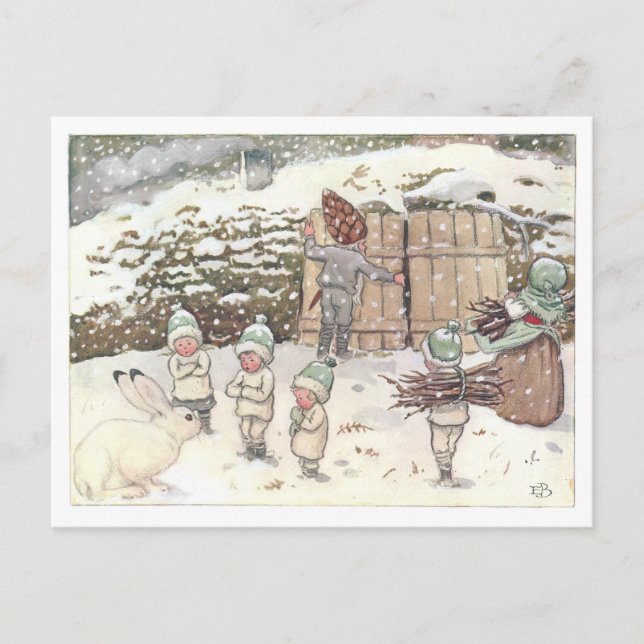 Vintage Illustration Forest Children Elsa Beskow Postcard (Front)