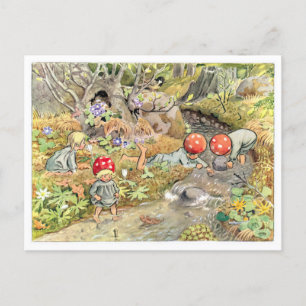Vintage Illustration Forest Children Elsa Beskow Postcard