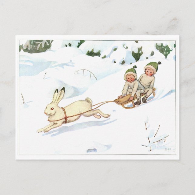 Vintage Illustration Forest Children Elsa Beskow Postcard (Front)