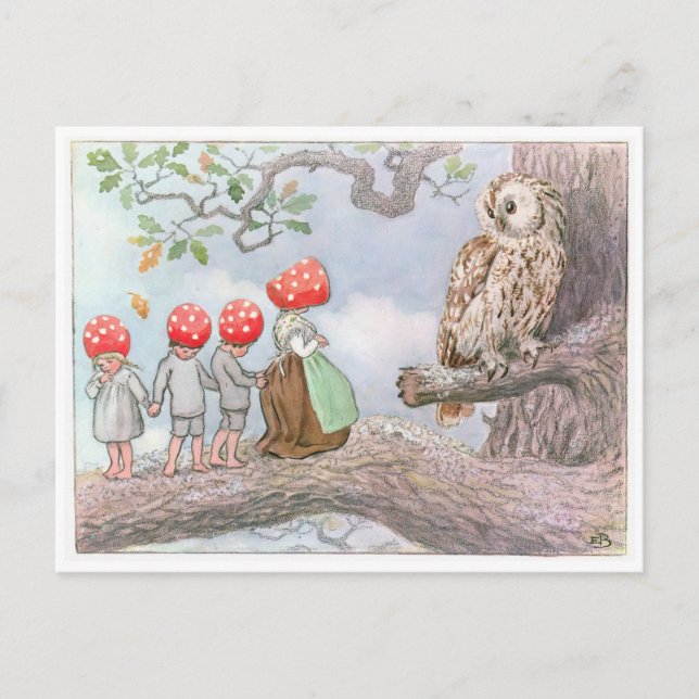 Vintage Illustration Forest Children Elsa Beskow Postcard (Front)