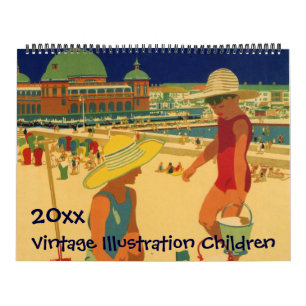 Vintage Illustration Fun Kids and Babies Playing Calendar