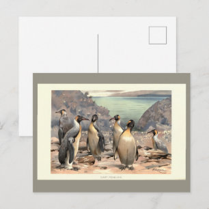 Vintage illustration giant penguins Antarctic  Postcard
