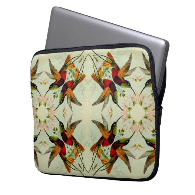Vintage Illustration Hummingbirds and Flowers Laptop Sleeve (Front Left)