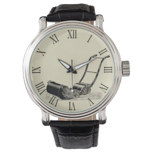 Vintage Illustration Lawn Mower Roman numerals Watch