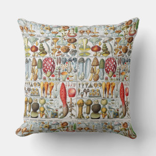 Vintage Illustration Mushroom Throw Pillow