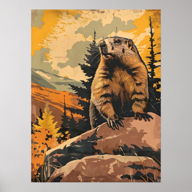 Vintage Illustration of a Groundhog Poster (Front)