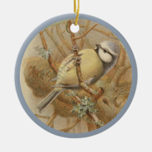 Vintage Illustration of Bluetit Ceramic Tree Decor Ornament