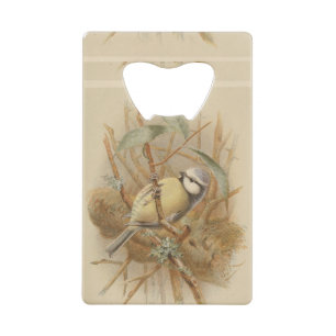 Vintage Illustration of Bluetit Credit Card Bottle Opener