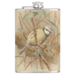Vintage Illustration of Bluetit Hip Flask