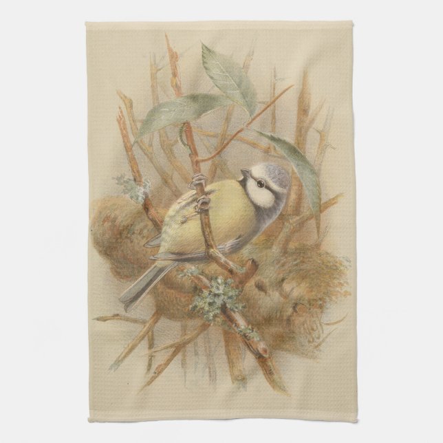 Vintage Illustration of Bluetit Kitchen Towel (Vertical)