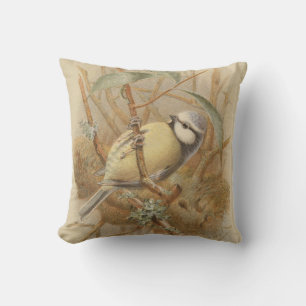 Vintage Illustration of Bluetit Throw Pillow