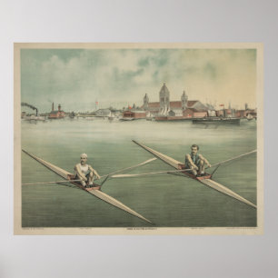 Vintage Illustration of Crewing Athletes (1879) Poster