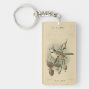 Vintage Illustration of European Crested Tit Keychain