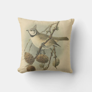 Vintage Illustration of European Crested Tit Throw Pillow