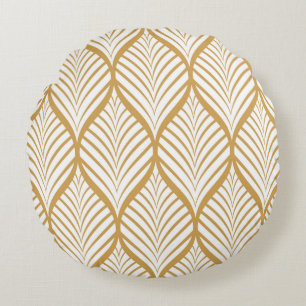 vintage illustration of geometric leaves seamless  round pillow
