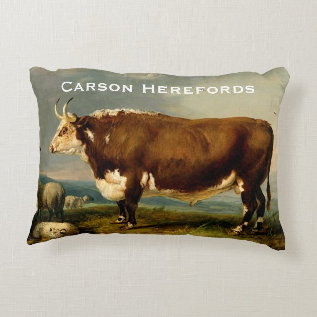 Vintage Illustration of Hereford Bull Accent Pillow (Back)