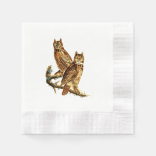 Vintage Illustration of Hoot Horned Owl Pair Napkin