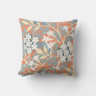 Vintage illustration of Jasmine blue/beige Throw Pillow