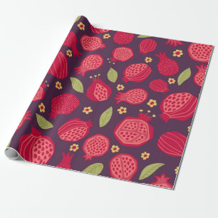 Vintage illustration of juicy pomegranates with le wrapping paper